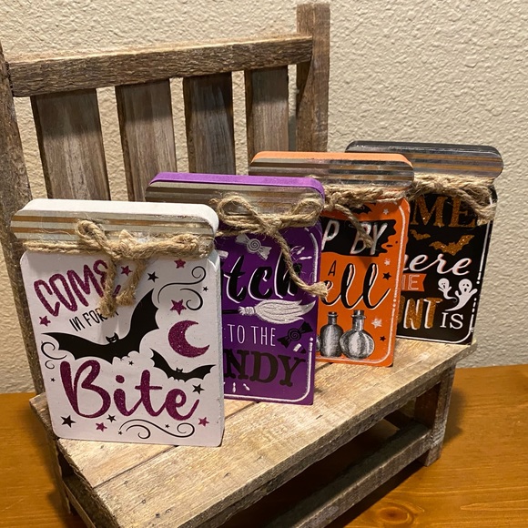 Halloween Decor For Tier Trays, Halloween Mason Jar Shaped Wood Signs Set Of 4 - Picture 3 of 16
